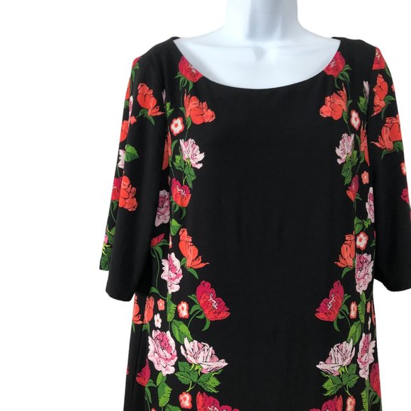Jessica Howard Black Pink Floral Short Sleeve Lined Dress Size 14 - Picture 3 of 7
